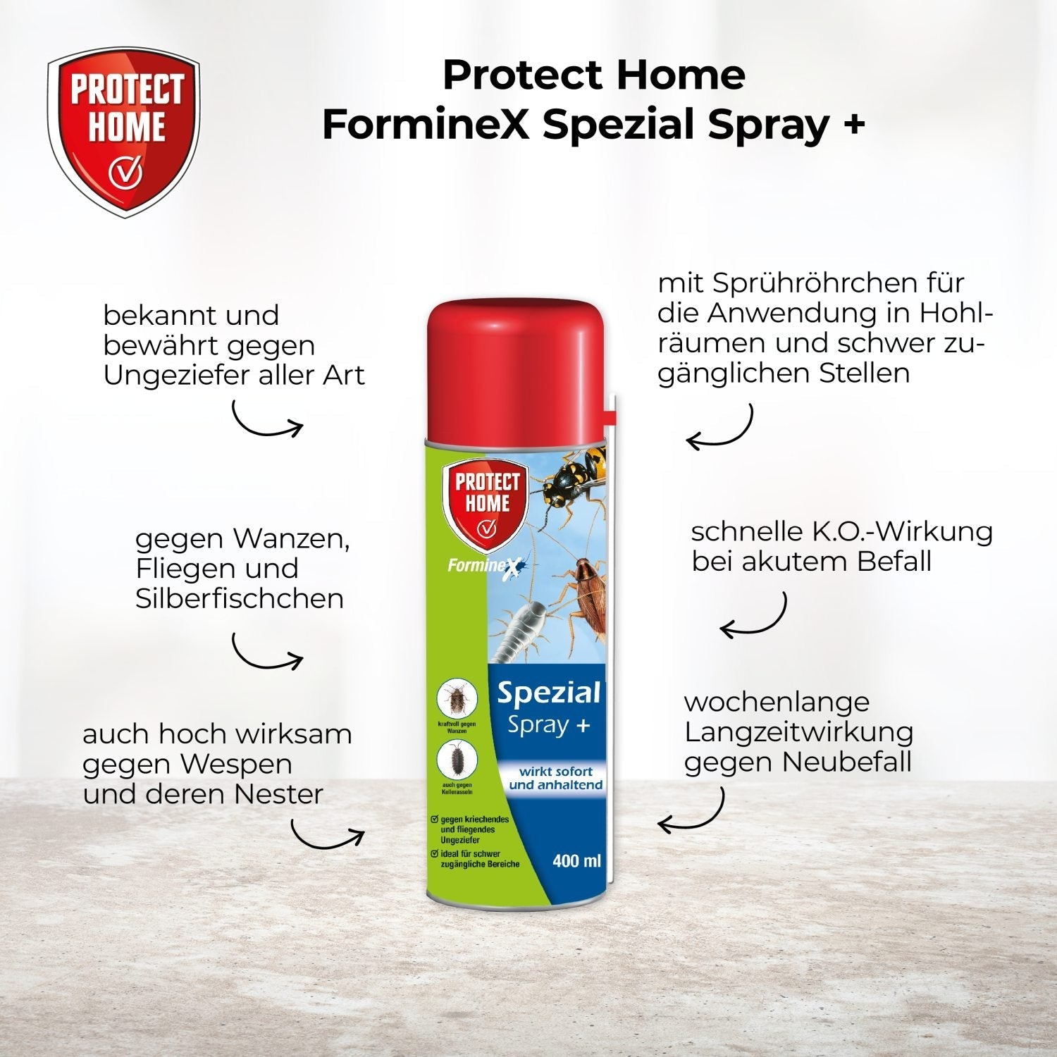 PROTECT HOME Forminex Spezial Spray gegen kriechendes & fliegendes Ungeziefer mit Sofort & Langzeitwirkung, 400 ml Sprühdose