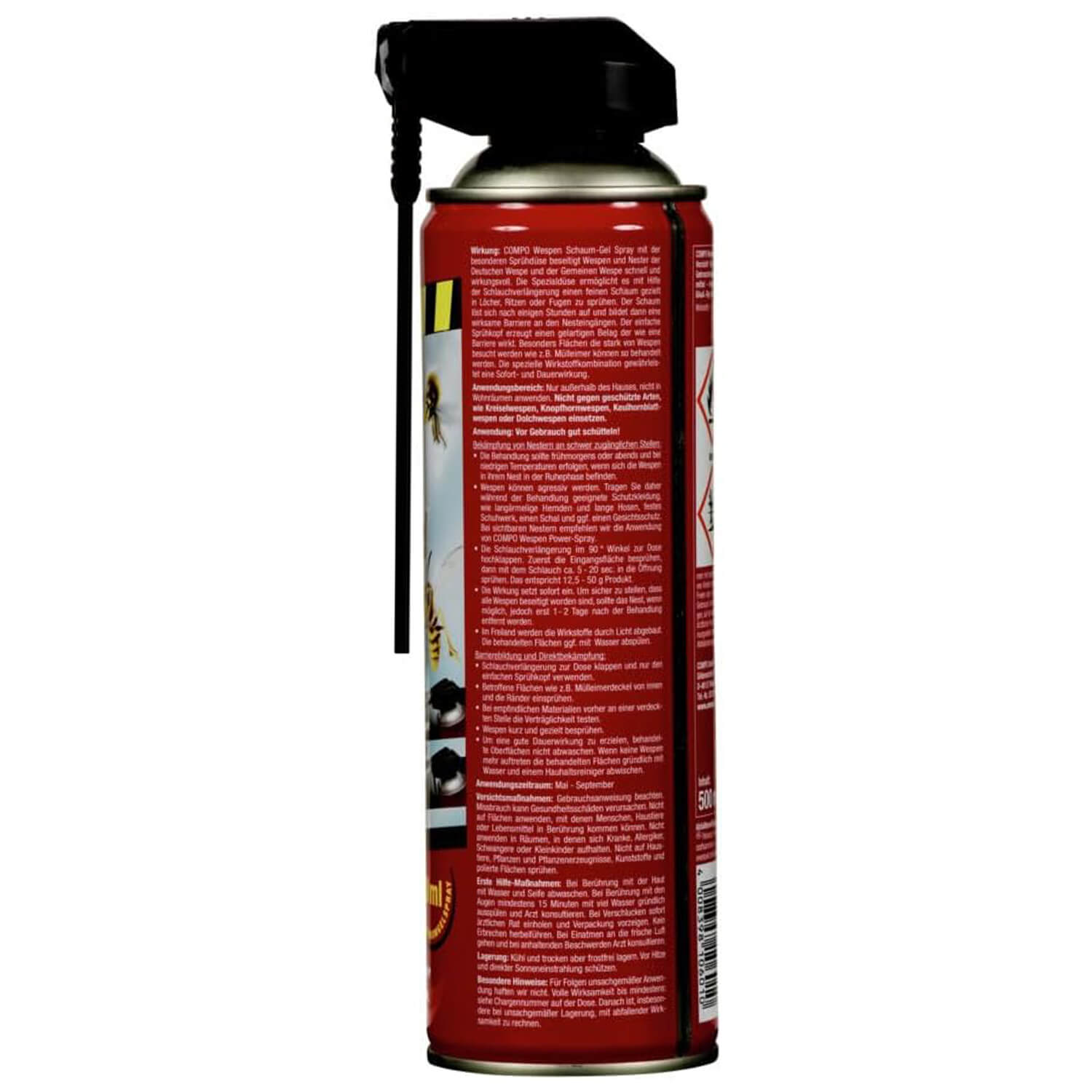 COMPO Wespen Schaum-Gel Spray – Wespenspray mit Sprührohr – wirkt gegen Wespen und Wespennester – Sofort- und Langzeitwirkung – Wespenschaum als Wespenspray – 500 ml