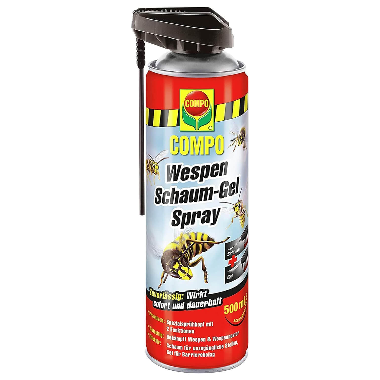 COMPO Wespen Schaum-Gel Spray – Wespenspray mit Sprührohr – wirkt gegen Wespen und Wespennester – Sofort- und Langzeitwirkung – Wespenschaum als Wespenspray – 500 ml